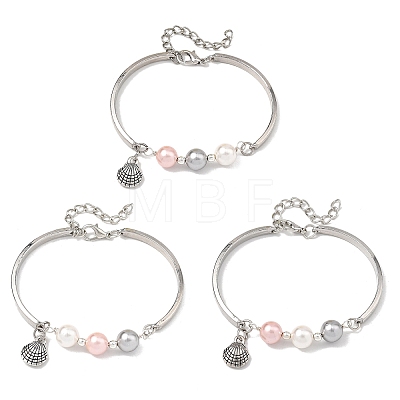 Synthetic Non-magnetic Hematite & Shell Pearl Beads Charm Bracelets BJEW-JB13947-1