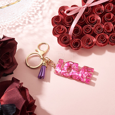 Alloy & Resin Tassel Keychainss AJEW-TADJ0001-20G-09-1