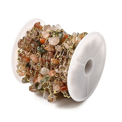 Handmade Natural Rutilated Quartz Chip Beaded Chains CHC-F020-09G-04-1