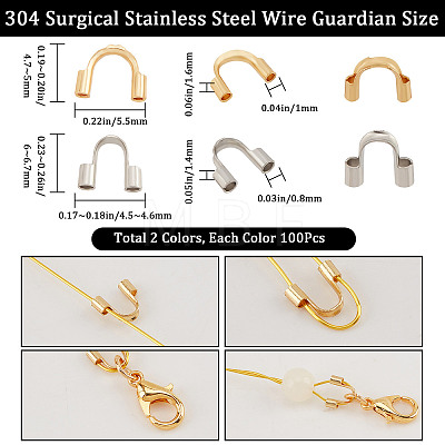 200Pcs 2 Style 304 Surgical Stainless Steel Wire Guardian and Protectors STAS-CN0001-27-1