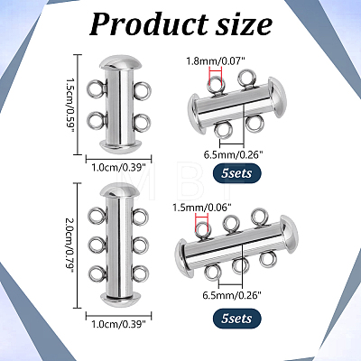 10 Sets 2 Styles 304 Stainless Steel Slide Lock Clasps STAS-ME0003-55-1