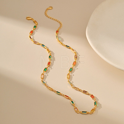 Special-interest Brass Pave Cubic Zirconia Rectangle Link Chain Necklaces for Women FS-WG3A151-01-1