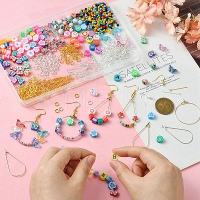 DIY Butterfly Glass & Flower Polymer Clay Beaded Earring Making Kit DIY-YW0008-64-1