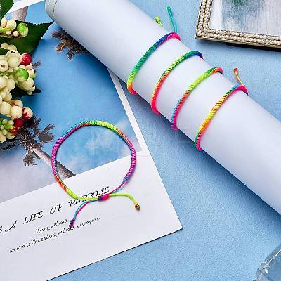 5Pcs 5 Color Braided Nylon Thread Cord Bracelets Set BJEW-SW00049-05-1