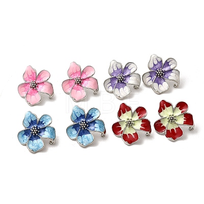 Brass Enamel Flower Stud Earrings EJEW-P322-03P-1