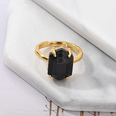 Hexagon Natural Obsidian Finger Rings RJEW-B113-02G-08-1