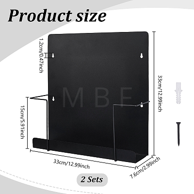 Carbon Iron Alloy Wall-Mounted Magazine Rack with Hooks ODIS-WH0095-024-1