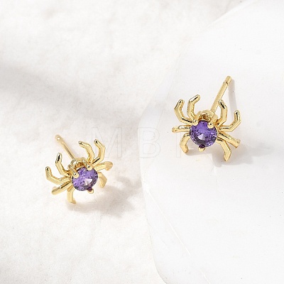 Spider Brass Micro Pave Cubic Zirconia Stud Earrings EJEW-L306-04G-01-1