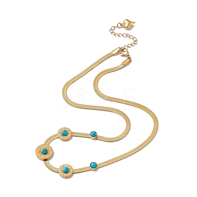Synthetic Turquoise Pendant Necklace with 304 Stainless Steel Herringbone Chains NJEW-P269-06B-G-1