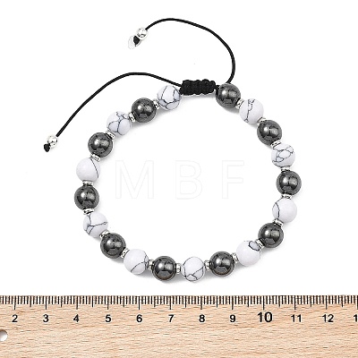 Adjustable Synthetic Howlite & Non-Magnetic Synthetic Hematite Round Braided Bead Bracelets for Womem Men BJEW-JB13588-1