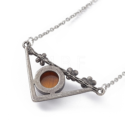 Natural Tiger Eye Triangle with Flower Pendant Necklace NJEW-P274-01AS-01-1