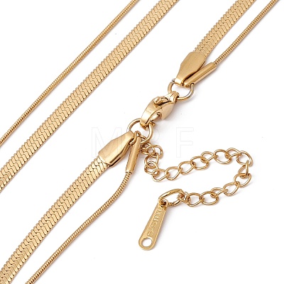 316 Stainless Steel Round Snake and Herringbone Chains Double Layer Necklace for Women Men NJEW-C025-01G-1