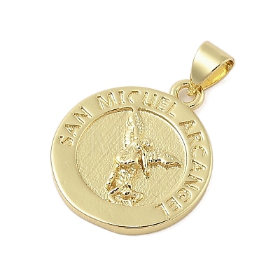 Flat Round Real 18K Gold Plated Rack Plating Brass Pendants X-KK-Z074-19G-02-1