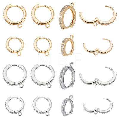 16Pcs 4 Style Brass Micro Pave Cubic Zirconia Huggie Hoop Earring Findings FIND-FH0004-02-1