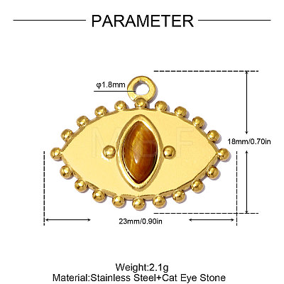 304 Stainless Steel with Cat Eye Pendants GL-OY001-01G-1