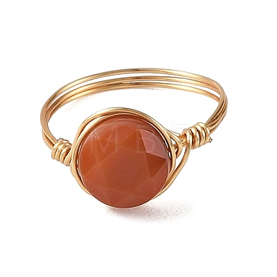 Natural Agate(Dyed & Heated) Copper Wire Finger Rings RJEW-JR01075-1