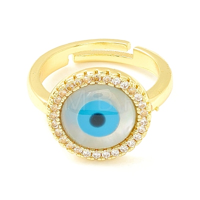Clear Cubic Zirconia Flat Round with Evil Eye Adjustable Ring ZIRC-P096-06G-1