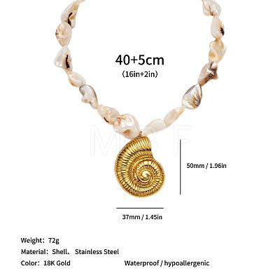 Ocean 304 Stainless Steel Pendant Natural Shell Nuggets Beaded Necklaces for Women WG8D776-03-1