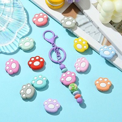 22Pcs 11 Colors Cat Paw Print Food Grade Eco-Friendly Silicone Focal Beads SIL-CJ0001-34-1