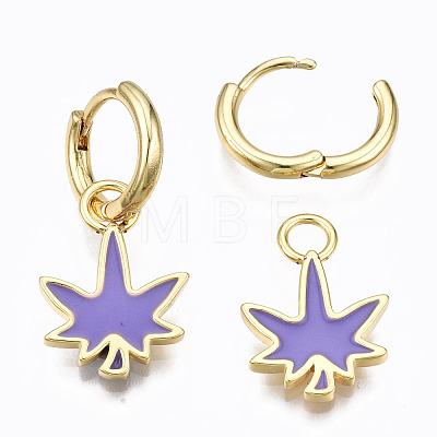 Brass Enamel Huggie Hoop Earrings EJEW-T014-28G-03-NF-1