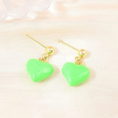 Valentine's Day Heart Brass Enamel Dangle Stud Earrings EJEW-Z164-19G-04-1