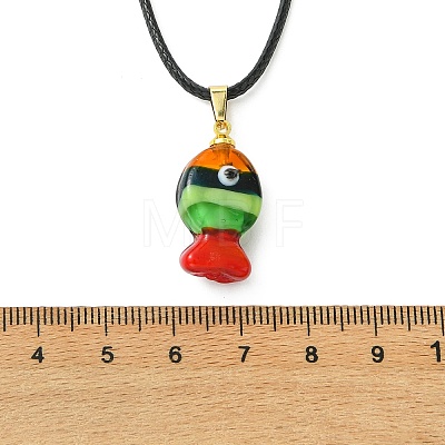 Handmade Lampwork Fish Pendant Black Waxed Cord Necklaces NJEW-JN06331-1