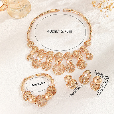 Alloy Filigree Round Floral Bracelets & Stud Earrings & Necklaces & Rings Sets for Women WGF7C8E-01-1