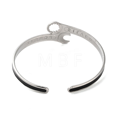 304 Stainless Steel Enamel Spanner Shaped Open Cuff Bangles for Women BJEW-M316-06P-1