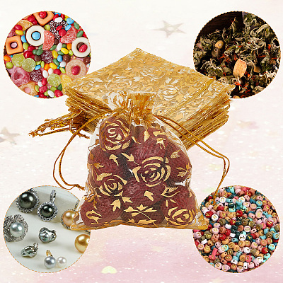 100Pcs Rose Printed Organza Bags OP-SP0001-06B-1