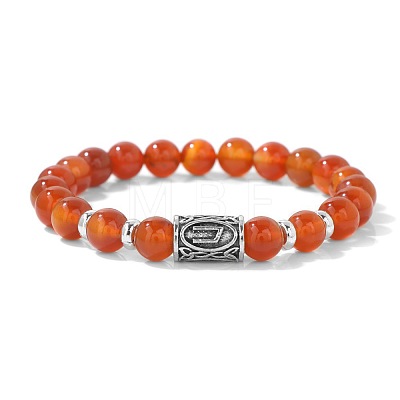 Alloy Nordic Viking Runes 8MM Natural Carnelian Round Beaded Stretch Bracelets KW3210-3-1