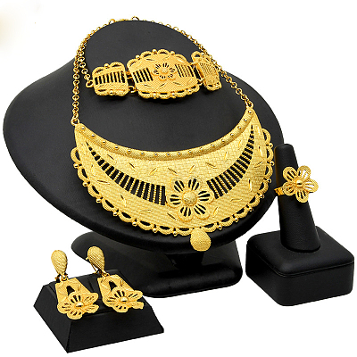 Alloy Pendant Necklaces & Stud Dangle Earrings & Rings & Link Bracelets Sets WGE4917-10-1