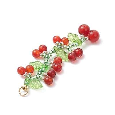 Glass Seed Beads Cherry Pendants PALLOY-MZ00820-1