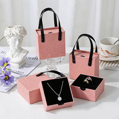 PU Leather Jewelry Set Drawer Boxes with Sponge Inside and Texture Paper Jewelry Tote Bags ABAG-CL0001-66B-1
