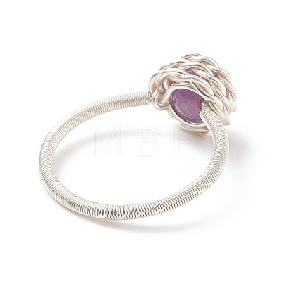 Natural Amethyst Round Finger Ring RJEW-TA00057-01-1