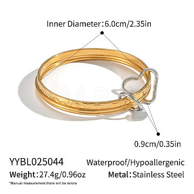 304 Stainless Steel Textured 3-Strand Bangle Sets with Heart Links QJ5292-1