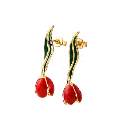Brass Enamel Stud Earrings EJEW-F390-02G-01-1