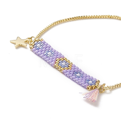Handmade Japanese Seed Rectangle & Star & Tassel Charms Slider Bracelet BJEW-MZ00013-03-1