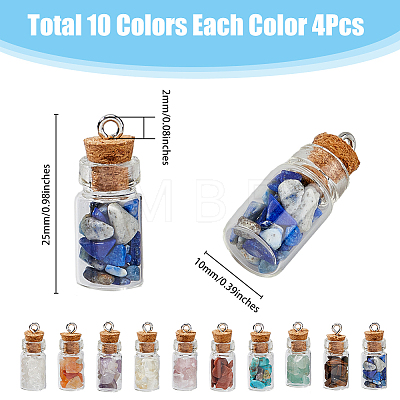 40Pcs 10 Colors Natural & Synthetic Mixed Gemstone Chip Pendants PALLOY-AB00151-1