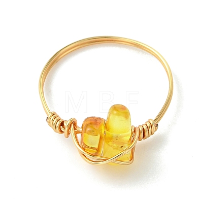 Natural Amber Beads Finger Rings RJEW-JR01038-1