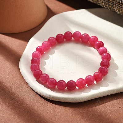 Natural Dyed & Heated  Chalcedony Imitation Rhodochrosite Beaded Stretch Bracelets for Women Men BJEW-F483-05-1-1