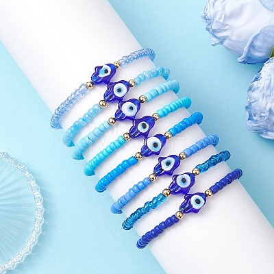 8Pcs Glass Seed Beads & Lampwork Beaded Stretch Bracelets for Women BJEW-MZ00263-1