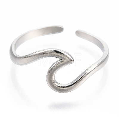 Non-Tarnish 304 Stainless Steel Sea Wave Cuff Rings X-RJEW-N038-115P-1