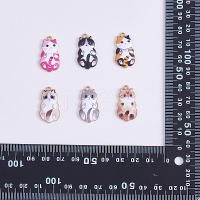 18Pcs 6 Styles Alloy Enamel Pendant Cartoon Little Cat Alloy Printing Pendant DIY Necklace Bracelet Pendant Earring Accessories JX585A-1