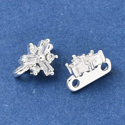 Brass Micro Pave Clear Cubic Zirconia 2-Loop Flower Spacer Bars KK-C258-08S-1