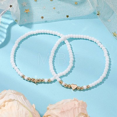 2Pcs 2 Styles Glass Seed Beaded Stretch Bracelet Sets for Women BJEW-JB11373-03-1