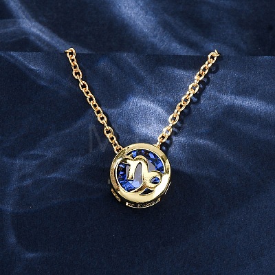 Brass Pave Cubic Zirconia Birth Stone Constellation Pendant Cable Chain Necklaces NJEW-D334-01G-06-1