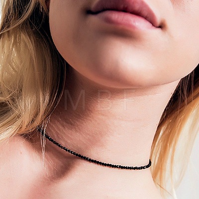 Glass Faceted Rondelle Beaded Choker Necklaces with Zinc Alloy End Chains BU2410-1-1