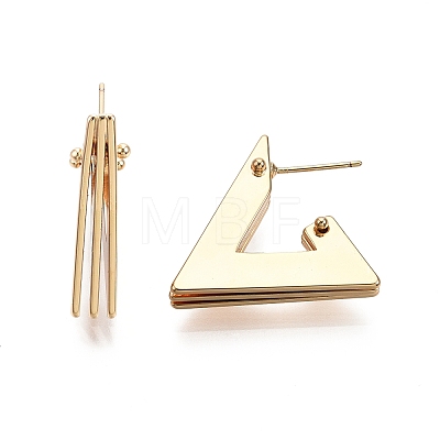 Brass Triple Triangle Stud Earrings EJEW-G321-12G-1