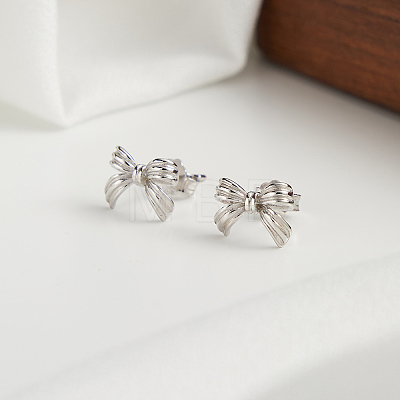 925 Sterling Silver Bowknot Stud Earrings STER-P065-10P-1