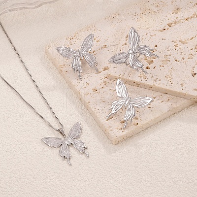 304 Stainless Steel Butterfly Stud Earrings & Pendant Necklaces & Rings Sets for Women WG6482F-05-1